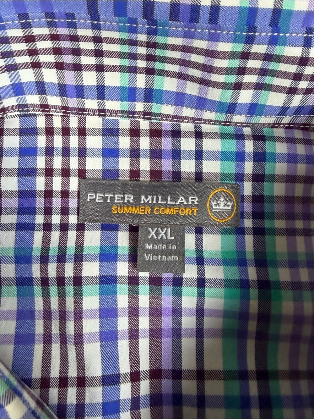 Peter Millar Summer Comfort Shirt XXL Multicolor Plaid Button-Up Nylon Stretch - Picture 3 of 11